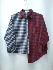 アシメントリー CHECK シャツ ツートン バイカラーのサムネイル
