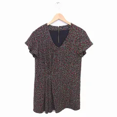 ローズバッドカップルズ ROSE BUD COUPLES ワンピース ひざ丈 総柄 Vネック プルオーバー 半袖 S ブラック 黒 /TT9のサムネイル