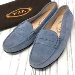 m001L X(60) TOD'S トッズ ゴンミーニ スエード ローファー #37 24cm 水色 イタリア製 レディース ドライビングシューズ モカシン スリッポン Gommino Moccasinsのサムネイル