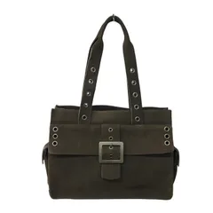 DOLCE&GABBANA ドルチェ&ガッバーナ トートバッグ レディース スウェードレザー ハトメ フリンジ ベルト 内レオパード ブラウン 中古 T1のサムネイル