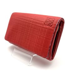 希少 ロエベ 二つ折り財布 ラウンドファスナー レザー ブラウン リネン