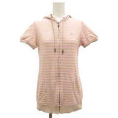 バーバリーブルーレーベル BURBERRY BLUE LABEL パーカー フーディー 38 ピンク ベージュ ボーダー柄 半袖 ジップアップ ドローストリング /SD ■GY50のサムネイル