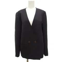 ジバンシィ GIVENCHY ヴィンテージ ジャケット ショート丈 ウール 9 紺 ネイビー ノーカラー ダブルブレスト パッチポケット /SD ■GY50のサムネイル