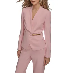 ダナキャラン レディース アウター コート Vネックレープ ジャケット Donna Karan Coordinating Crepe Surplice VNeck Long Sleeve Gold Hのサムネイル