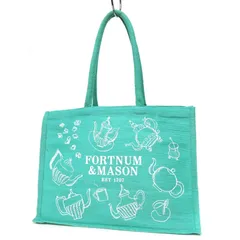 WL25115 美品 Fortnum & Mason フォートナム＆メイソン Bag for Life トートバッグ エコバッグ ショッピングバッグ ティーポット プリント 麻 リネン系 緑 グリーンのサムネイル