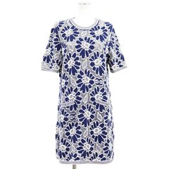 CHANEL 花柄 半袖 ひざ丈ワンピース 42 美品】CHANEL シャネル 半袖ニットワンピース サイズ 42 レディース