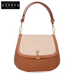 SAINT LAURENT PARIS　サンローランパリ　818896 ベージュ×ブラウン キャンバス/カーフ メタルカサンドラロゴ トップハンドルバッグ　-のサムネイル