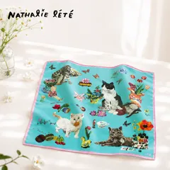 【ナタリー・レテ / Nathalie Lete】Handkerchief Cats-Mint green｜ハンカチーフ ミントグリーン｜ねこ猫ネコキャットcatのサムネイル