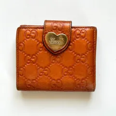 グッチ　GUCCI 二つ折り財布　ラブリーハート　シマ　オレンジ