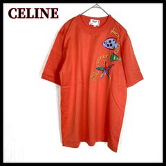 美品 CELINE セリーヌ マカダム柄 半袖Tシャツ オレンジ レディース 美品 CELINE セリーヌ マカダム柄 半袖Tシャツ オレンジ レディース