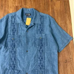 Lands end ヴィンテージ リネン Indigoキューバシャツのサムネイル