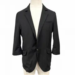 【中古】[印象AB] KLEIN PLUS HOMME クランプリュスオム テーラードジャケット メンズ M (46) ブラック 黒×白 ポリエステル×レーヨン×ポリウレタン やや薄手 ストライプ柄 7分袖 中国製 古着 春夏 1つボタン留め センターベントのサムネイル