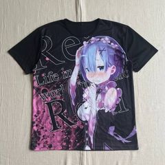 archive Re:제로부터 시작하는 이세계 생활 리제로 렘 캐릭터 알파벳 영자 데카 로고 빅 프린트 반소매 풀 그래픽 T셔츠 컷 소