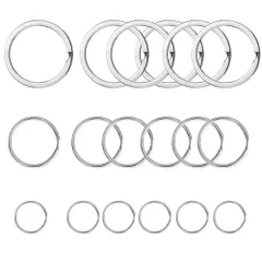 【数量限定】金具 アクセサリー 平押し二重環/キーホルダー/キーリング 部品 簡単とりつけ高強度ステンレス製 キーリング キーリング キーチェーン 鍵などの接続 平キーリング キーリング（15個）キーホルダーリング入れ替えに便利