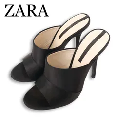 ZARA ザラ 通年★ サテン ハイヒール ミュール サンダル Sz.23.5 レディース 黒