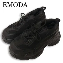 EMODA エモダ 通年★ 厚底 メッシュ フェイク レザー ローカット ダッド スニーカー Sz.M レディース 黒のサムネイル