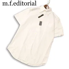 未使用★ m.f.editorial タカキュー 春夏★ 半袖 ストライプ ボタンダウン シャツ Sz.M メンズ 白のサムネイル
