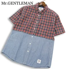 Mr.GENTLEMAN ミスタージェントルマン 半袖 切替★ チェック柄 シャンブレー BD シャツ 日本製 大きいサイズ Sz.XL メンズのサムネイル