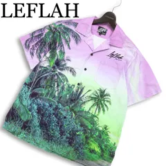 LEFLAH レフラー 春夏★ 半袖 総柄 パームツリー ロゴ刺繍 プリント アロハ シャツ Sz.M メンズのサムネイル