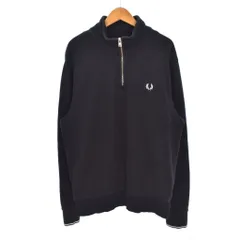 フレッドペリー FRED PERRY Harf Zip Sweatshirt ハーフジップ トレーナー スウェット 長袖 ロゴ刺繍 ハイネック 袖リブ L 黒 ブラック M3574/102/01885/415 ☆AA★のサムネイル