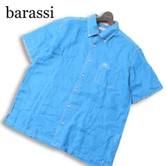 barassi バラシ 春夏★ 麻 リネン100％ 半袖 ロゴ刺繍 ボタンダウン シャツ 日本製 大きいサイズ Sz.50 メンズのサムネイル