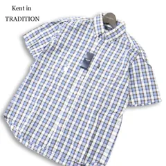 【新品 未使用】 Kent in TRADITION ケント 春夏★ シアサッカー 半袖 チェック ボタンダウン シャツ Sz.L メンズのサムネイル