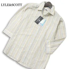 【新品 未使用】 LYLE&SCOTT ライル＆スコット 春夏★ 七分袖 シアサッカー ストライプ ロゴ刺繍 シャツ Sz.L メンズのサムネイル
