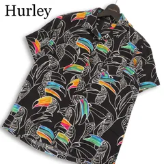 Hurley ハーレー 春夏★ 半袖 総柄 バード オオハシ柄 アロハ シャツ Sz.S メンズ 黒のサムネイル