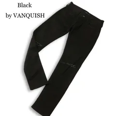 Black by VANQUISH ヴァンキッシュ スキニー クラッシュ加工★ ストレッチ デニム パンツ ジーンズ 日本製 Sz.30 メンズ 黒のサムネイル
