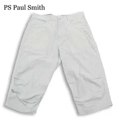 PS Paul Smith ポールスミス 春夏★ シルク混 シアサッカー ストライプ シンチバック クロップド パンツ 日本製 Sz.M メンズのサムネイル