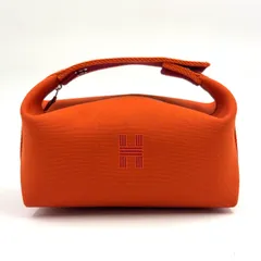 HERMES ブリッドアブラック PM ポーチ キャンバス オレンジ ハンドバッグ シルバーのサムネイル