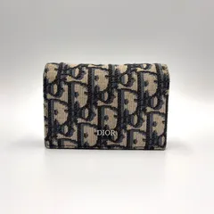 Christian Dior オブリーク ジャカード レザー、キャンバス ネイビー、ブラック カードケース シルバーのサムネイル