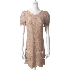 ☆美品 ドルチェ＆ガッバーナ DOLCE＆GABBANA シルク レース 半袖 ワンピース 36 ピンクベージュ レディース 正規品 6-DE040のサムネイル