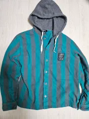 STUSSY 16fw ブルー ストライプ WHO フーディー フランネル シャツ ジャケットのサムネイル
