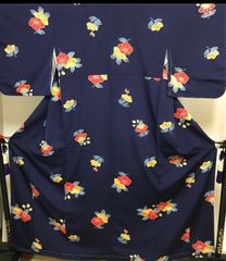 浴衣リメイク 反物 ワンピース ショールカラー風 七分袖 ハンドメイド
