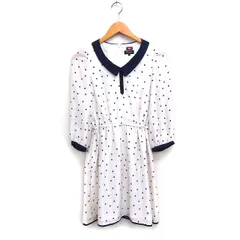 リッチミー Riccimie × DISNEY ドット ワンピース 七分袖 ひざ丈 ミッキーマウス 0 ホワイト 白 ネイビー 紺 /FT28のサムネイル