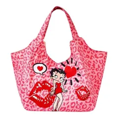 Betty Boop　ベティちゃん　トートバッグ　大容量　ヒョウ柄　キスマーク柄　　赤　ピンク　ベティブープ　エコバッグ　マイバック　bag　可愛い　アメコミ　キャラクター　レトロ　ギフト　プレゼント　海外製品のサムネイル