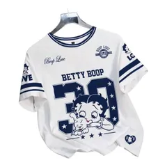 Betty Boop　ベティちゃん　Tシャツ　ホワイト　ラウンドネック　ベティブープ　半袖　パジー　プリントTシャツ　練習着　ダンスレッスン着　ルームウェア　部屋着　可愛い　アメコミ　キャラクター　レトロ　ギフト　プレゼント　海外製品のサムネイル