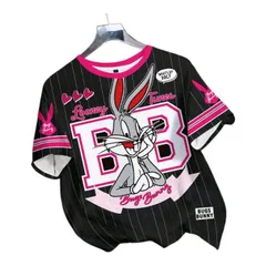 LOONEY TUNES Bugs Bunny　バッグス・バニー　Tシャツ　ブラック×ピンク　ルーニーテューンズ　半袖　カジュアル　プリントTシャツ　練習着　ダンスレッスン着　ルームウェア　部屋着　可愛い　アメコミ　キャラクター　レトロ　プレゼント　海外製品のサムネイル