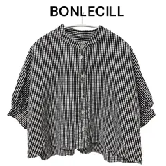 BONLECILL ボンルシール レディース 半袖 シャツ ボリューム スリーブ バンドカラー  ストライプ Sサイズのサムネイル