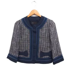 ビーシービージーマックスアズリア BCBGMAXAZRIA ツイード ノーカラー ジャケット リボン XS ネイビー 紺 /FT22のサムネイル