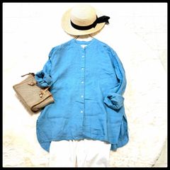 美品 セオリーリュクス バックギャザー リネン長袖 シャツ◇ブルー 