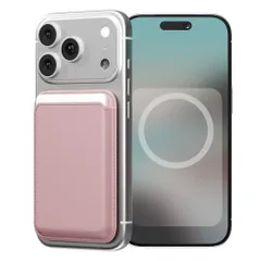 【新着商品】17/16/15/14/13/12シリーズ対応 iPhone 背面マグネットカードホルダー マグネットカードポケット。M-Viica 固定クリップ内蔵 カード収納可能 3枚収納 ピンクサンド ヴィーガンレザーカードウォレット、強力磁力 Magsafのサムネイル