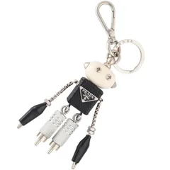 【中古】 PRADA プラダ ロボット サフィアーノレザーキーチェーン バッグチャーム 黒/白/シルバー トライアングルロゴ 26014918 MKのサムネイル