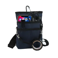 [CARRY ALL BEFORE ONE] 4WAY ミニサコッシュ カラビナ ベルトポーチ スマホポーチ シザーバッグ ナースポーチ 介護 作業 仕事 スマホ2台持ち対応 ウエスト/ショルダーベルト付き 撥水 防傷 A6ノート6 [ネイビー] [Mサイズ]