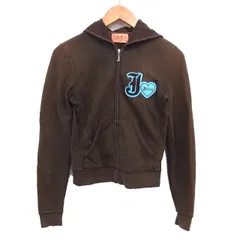 ジューシークチュール JUICY COUTURE ジップアップ パーカー リブ コットン 綿 ロゴプリント ワッペン S 茶 ブラウン /NT18のサムネイル