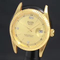 QZ 石付 エルジン デラックス FK-343-C ゴールド文字盤 デイト レディース腕時計 2000000 NSK KRKのサムネイル