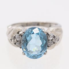 ブルーストーン透かしリング 10号 18K K18 ブルートパーズ アクア 