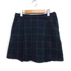 ビームス BEAMS GOLF チェック柄 ボックスプリーツ スカート ミニ ウール混 M グリーン 緑 ネイビー 紺 /FT2のサムネイル