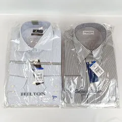新品未使用 長袖 ワイシャツ M 2点セット HILTON ヒルトン 水色 ストライプ Giorgio Rosati グレー系 ストライプ 形態安定 ノーアイロン 洋服の青山 ビジネスシャツ カッターシャツ Yシャツのサムネイル